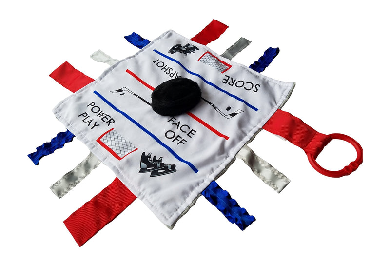 [Australia] - Baby Hockey Toy, Educational & Teething Closed Ribbon Tag Lovey Blanket with Security Plush: 10"X10" (Hockey) 
