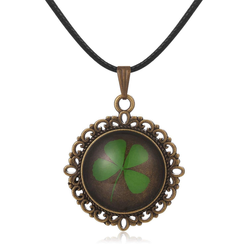 [Australia] - FM FM42 Vintage Style Real Irish Lucky Four Leaf Clover Round Pendant Necklace FN4082 