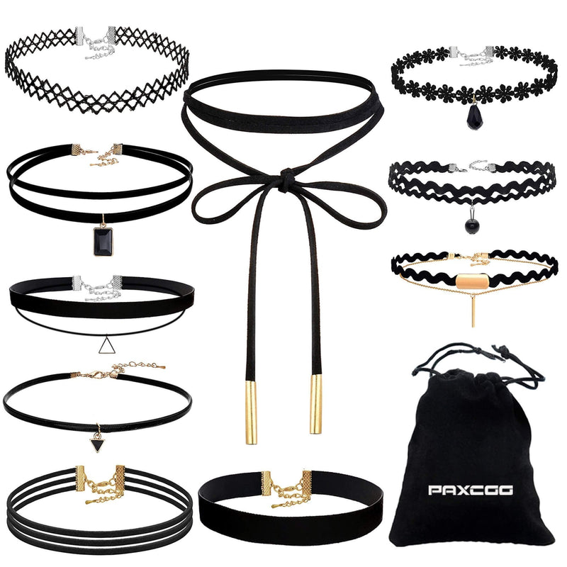 [Australia] - Paxcoo CN-01 Black Velvet Choker Necklaces with Storage Bag for Women Girls, Pack of 10 
