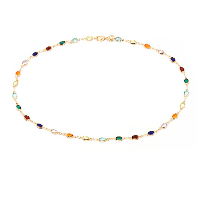 [Australia] - Barzel 18K Gold Plated Gold and Multi Color Crystal Baguette Anklet Multicolor Dark Oval 