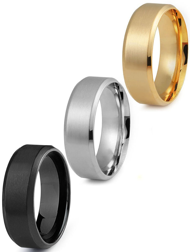 [Australia] - Jstyle Stainless Steel Rings for Men Wedding Ring Cool Simple Band 8MM Width 3 Pcs A Set 6 