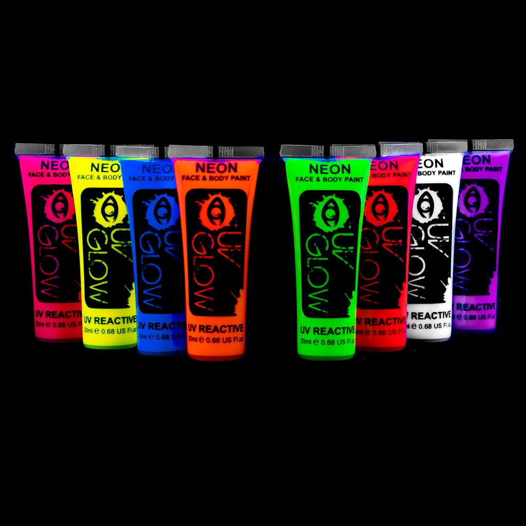 [Australia] - UV Glow Blacklight Face and Body Paint 0.68oz - Set of 8 Tubes - Neon Fluorescent 