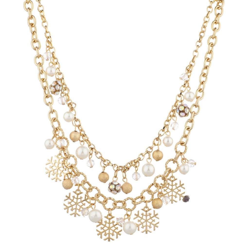 [Australia] - Lux Accessories Silver Tone Christmas Holiday Snowflake Long Chain Necklace Gold 