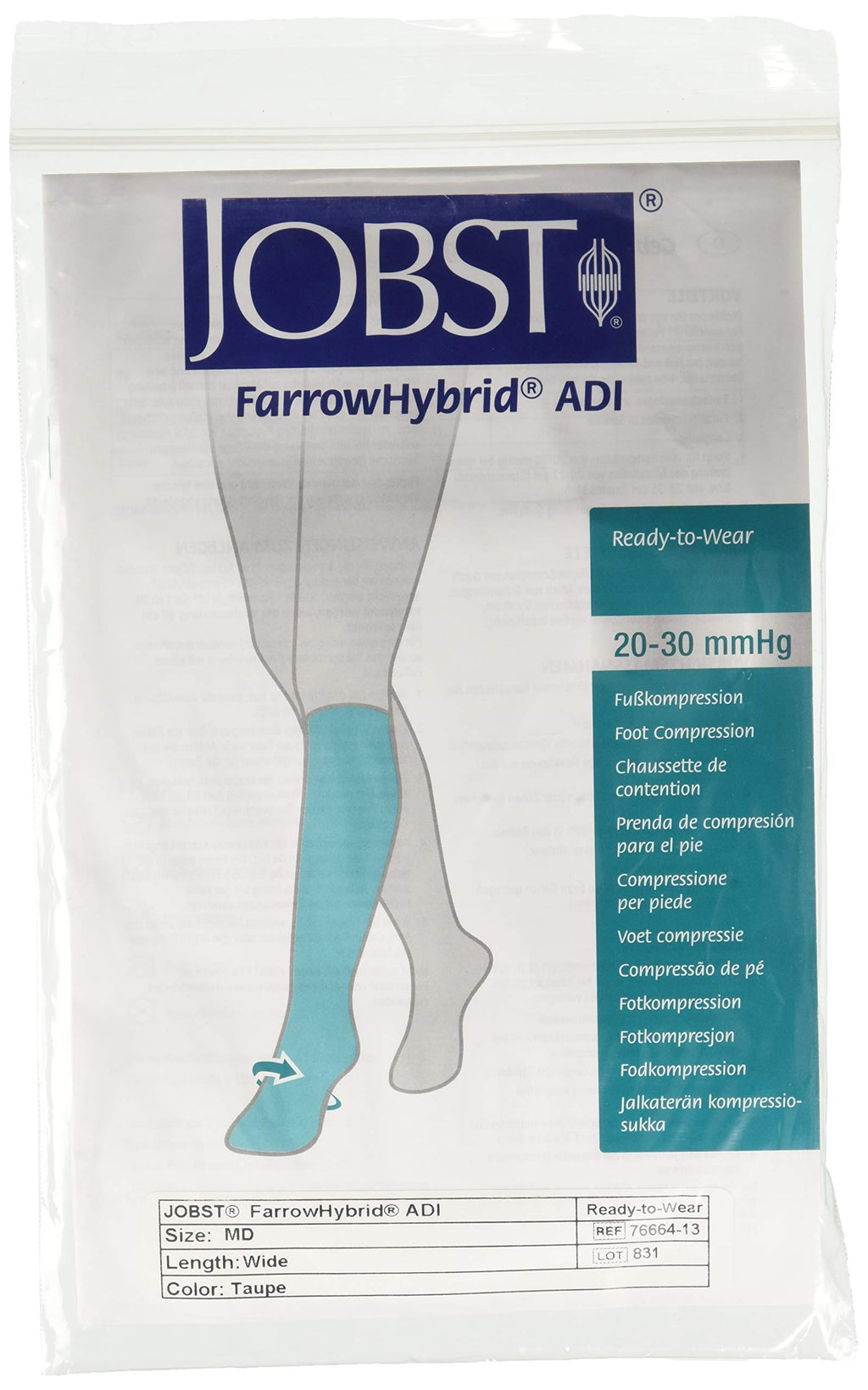 [Australia] - FarrowHybrid ADI ADII Liner/Sock Pair, Foot Compression, BSN Jobst FarrowMed Hybrid Class1-Wide/Med Taupe 