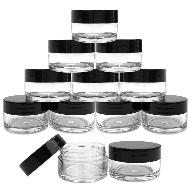 [Australia] - Beauticom 12 Piece 20g/20ml USA Acrylic Round Clear Jars with Lids for Lip Balms, Creams, Make Up, Cosmetics, Samples, Ointments and other Beauty Products (Black Lid (Flat Top)) 12 Count Black 