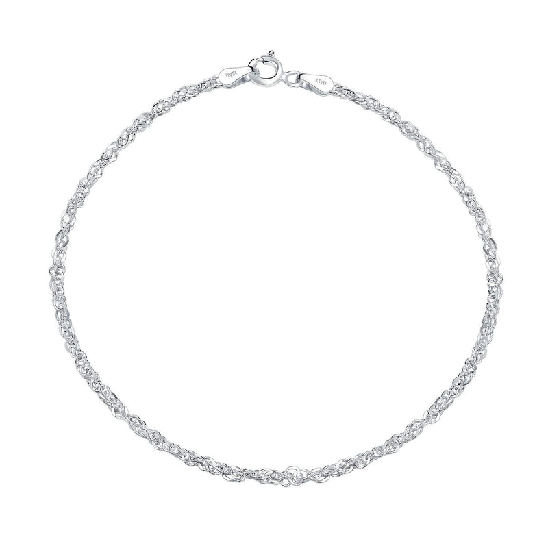 [Australia] - Singapore Chain Twisted Curb Anklet For Teen Ankle Bracelet For Women 925 Sterling Silver 9 or 10 Inch Made In Italy 10.0 Inches 