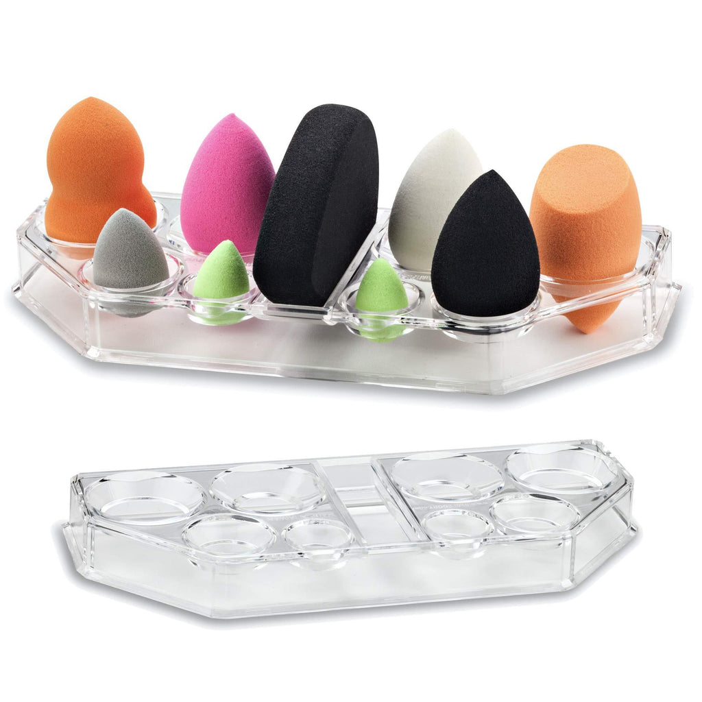 [Australia] - byAlegory Acrylic Makeup Beauty Blending Sponge Organizer Drying Tray Stand | 9 Space Storage Container Fits All Brands of Foundation Blending Sponges - Clear 