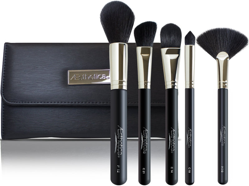 [Australia] - Aesthetica Pro Series 5-Piece Contouring and Highlighting Makeup Brush Set - Includes Large Powder, Foundation, Angled, Deluxe Fan & Precision Concealer Makeup Brushes - 100% Vegan & Cruelty Free 