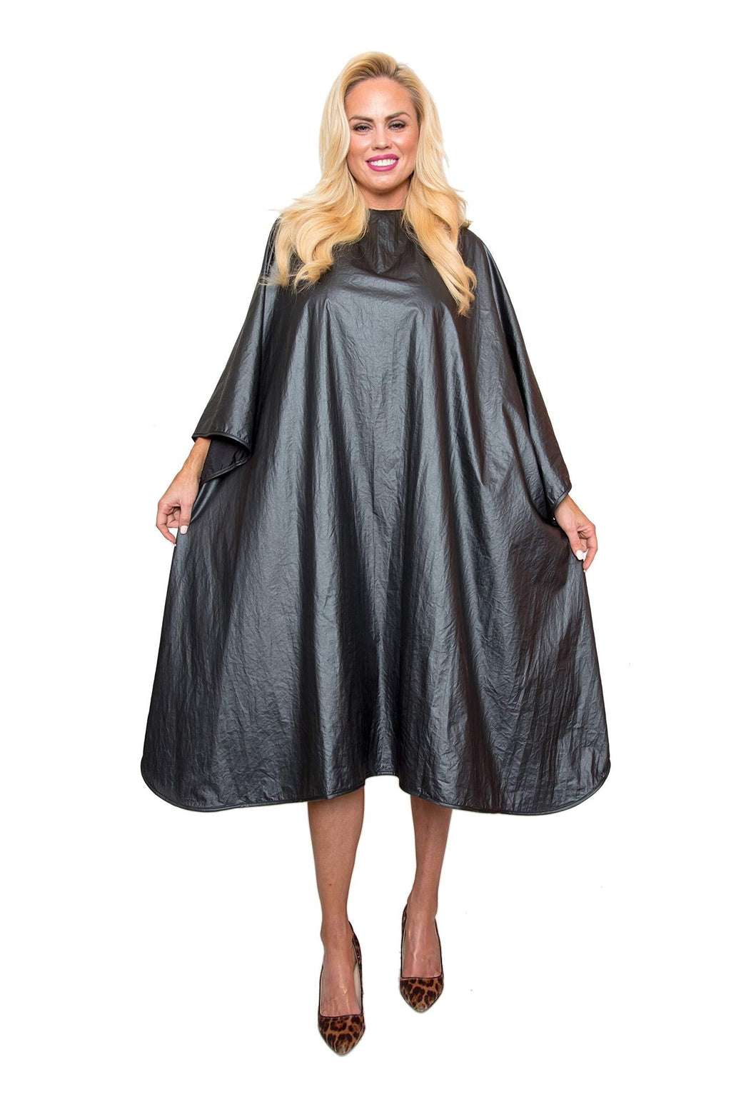 [Australia] - BeautyLove Big Flirt Cape Chemical Water Proof Stylist Drape Grey Shimmery Metallic Stain Bleach Water Proof Fabric 