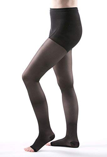 [Australia] - Allegro 15-20 Essential 14 Sheer Sheer Support Compression Pantyhose - Women's Compression Hose with Open Toe for Support Black Tall 