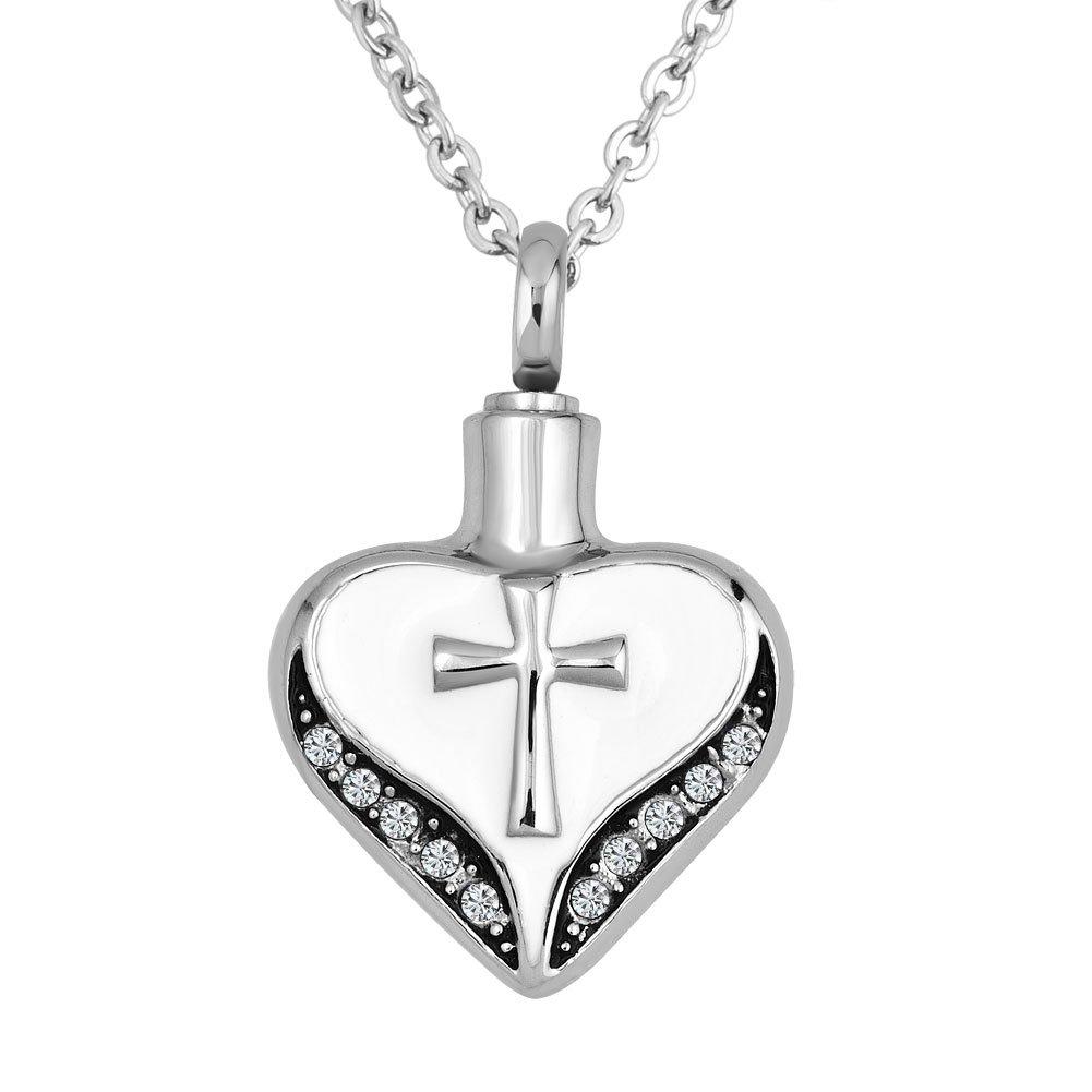 [Australia] - CoolJewelry Heart Cross Necklace Urns For Ashes Cremation Keepsake Memorial Stainless Steel 