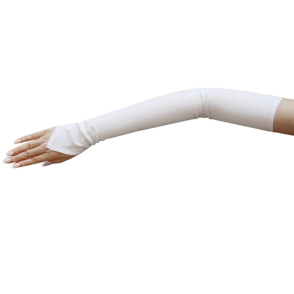 [Australia] - ZAZA BRIDAL Stretch Dull Matte Fingerless Gloves Opera Length/No Shine, Elegant Look White 