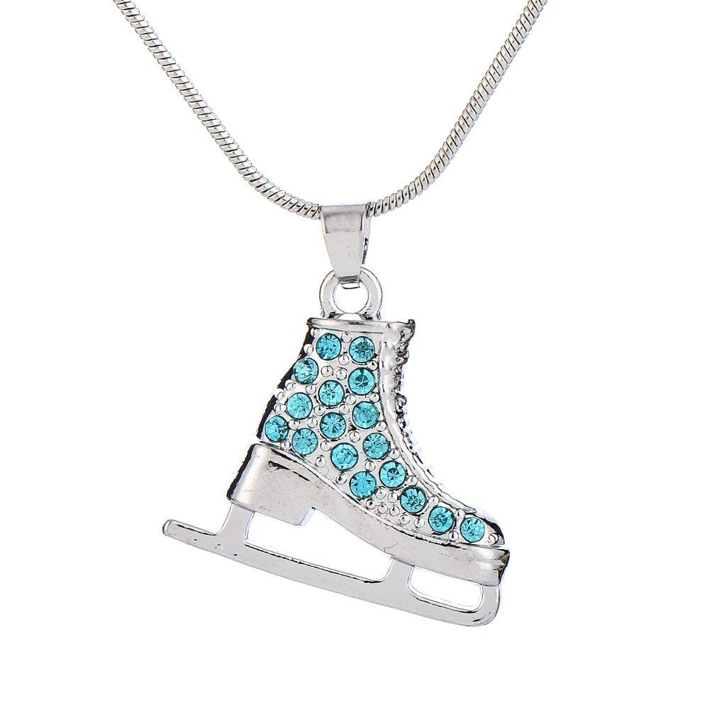 [Australia] - TEAMER 3D Turquoise Crystal Ice Skate Necklace Figure Skating Pendant Skater Necklace Jewelry Gifts for Teens Girls Women 