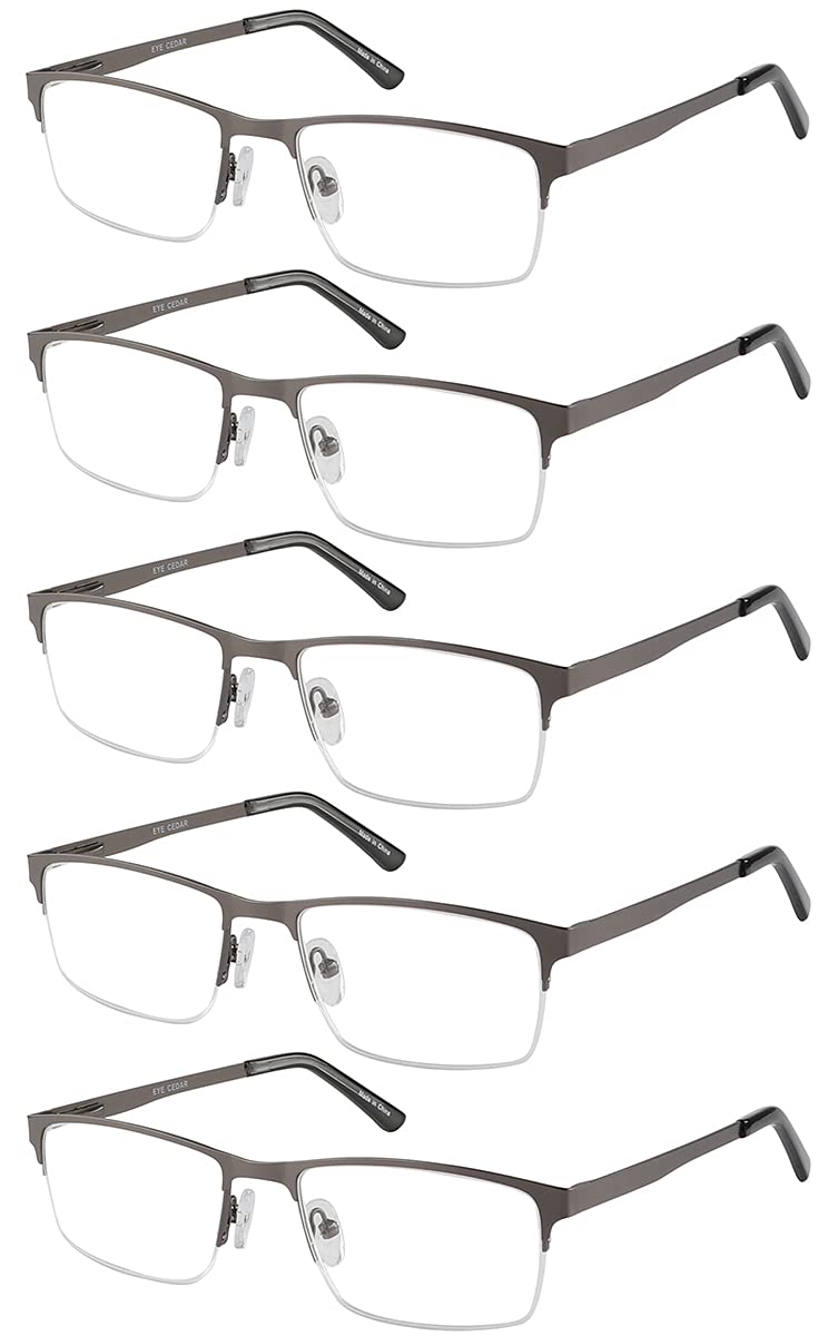 [Australia] - Eyecedar 5-Pack Reading Glasses Men Blue Light Blocking Half frame Rectangle Style Metal Grey Spring Hinges Readers 1.50 5 Pairs Mix 1.5 x 