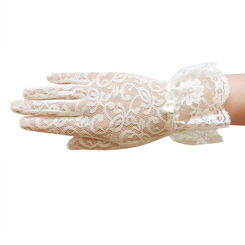 [Australia] - ZAZA BRIDAL Stretch floral lace gloves for girl with lace ruffle trim Wrist Length 2BL Ivory X-Small - 0-3 yrs 