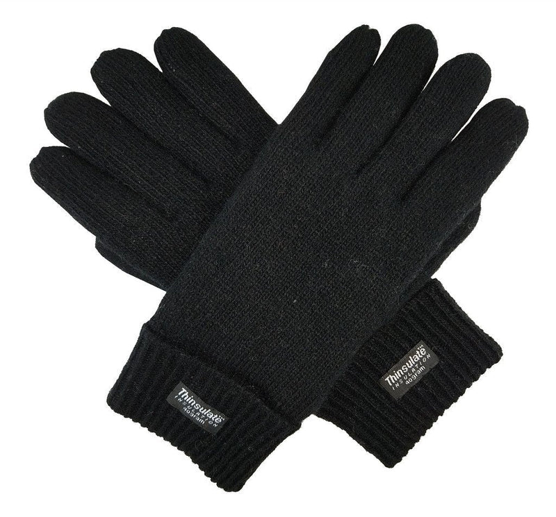 [Australia] - Bruceriver Men's Pure Wool Knitted Gloves with Thinsulate Lining Black Small-Medium 