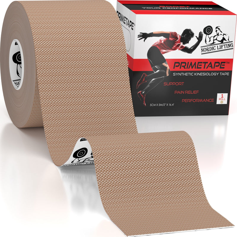 [Australia] - Nordic Lifting Kinesiology Tape - Pro Sports & Athletic Taping for Knee, Shin Splints, Shoulder and Muscle - 2" X 16.4' Uncut Roll (Beige) Beige 