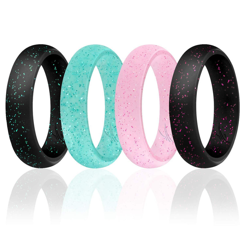 [Australia] - ROQ Silicone Wedding Ring for Women, Affordable Silicone Rubber Wedding Bands, 7 Packs, 4 Pack & Singles - Glitters & Metallic - Rose Gold, Silver, Pink, Black, Blue Black, Pink, Turquoise 3.5-4 (15.3mm) 