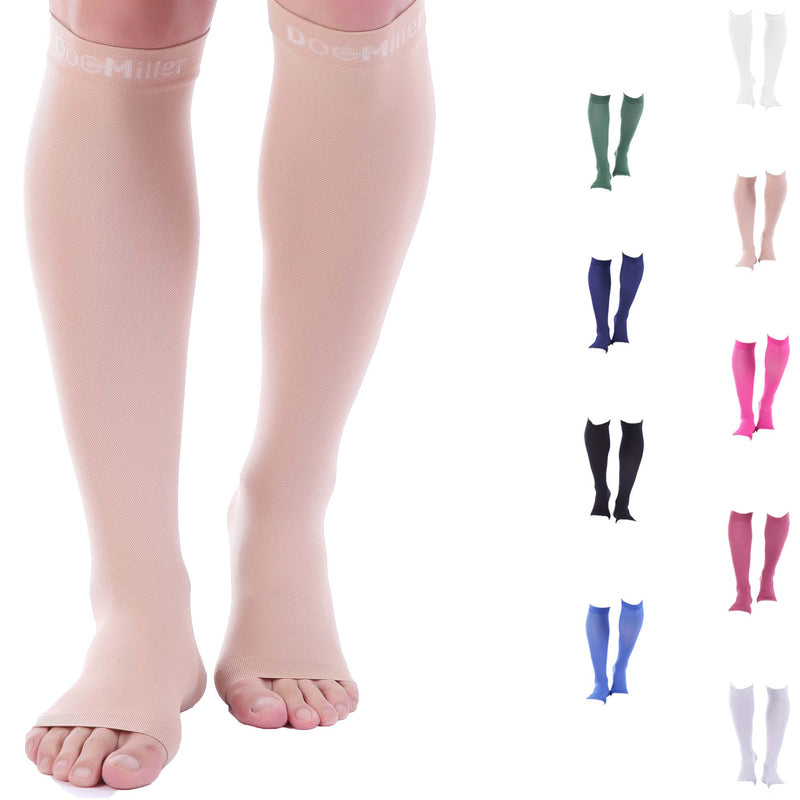 [Australia] - Doc Miller Open Toe Compression Socks 1 Pair 20-30mmHg Support Circulation Recovery Shin Splints Varicose Veins Skin Open Toe Large (1 Pair) 