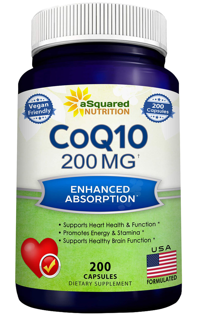 [Australia] - CoQ10 (200 Capsules and 200mg) - High Absorption Vegan CO Q-10 Powder - Enzyme Ubiquinone Supplement Pills, Extra Antioxidant Coenzyme Q10 Vitamin Tablets, Coq 10 for Healthy Blood Pressure & Heart 