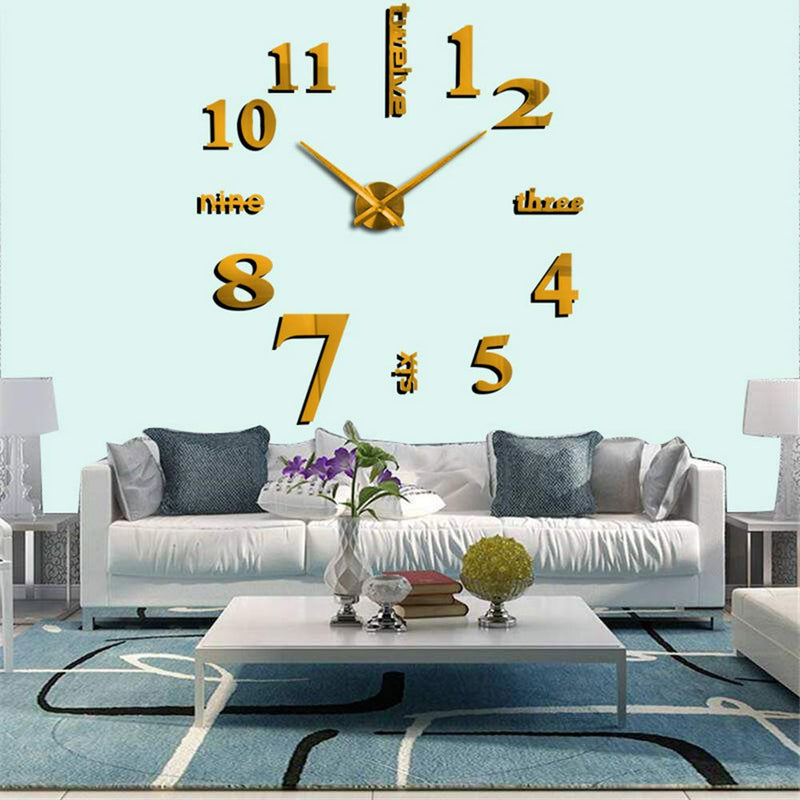 [Australia] - New 3D DIY Mirror Surface Wall Clocks Modern Design Living Room Decorative Wall Watches Gold 