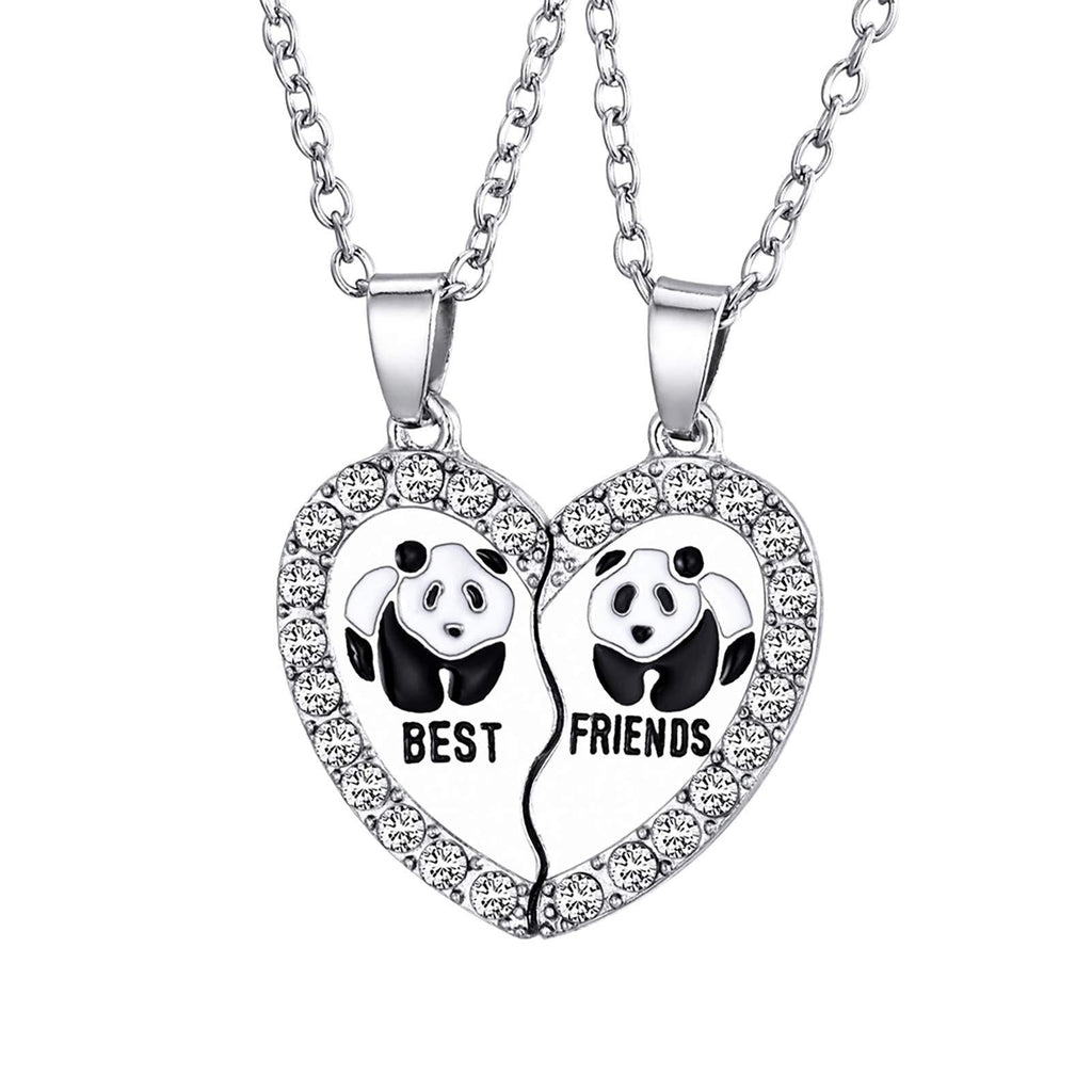 [Australia] - HooAMI Best Friends Necklaces Rhinestone Panda Animal Split Heart Pendant BFF Necklace 2pcs A1 Panda-silver 