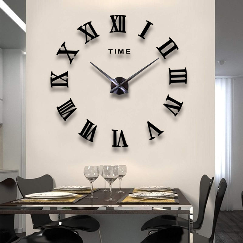 [Australia] - Mirror Surface 3D DIY Wall Clocks Modern Design Room Decorative Wall Watches (Black) Black 