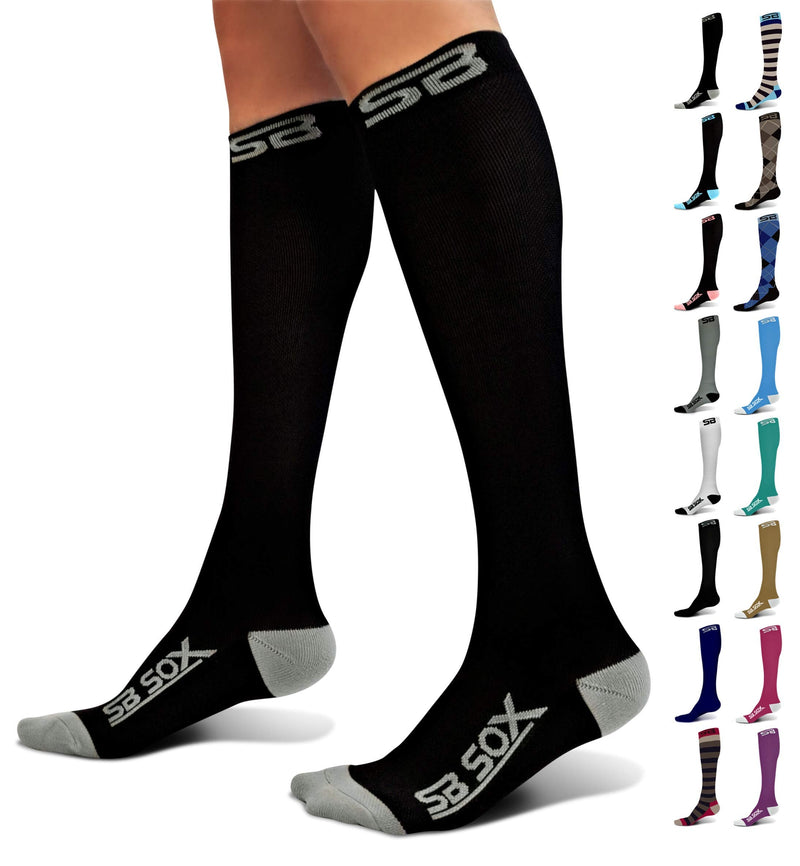 [Australia] - SB SOX Compression Socks (20-30mmHg) for Men & Women – Best Compression Socks for All Day Wear, Better Blood Flow, Swelling! Large Black/Gray 
