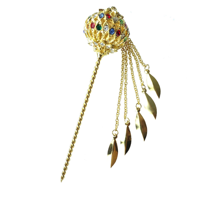 [Australia] - Siwalai Thai Traditional Gold Plated Multicolor Crystals Hair Pin 5 Inches 