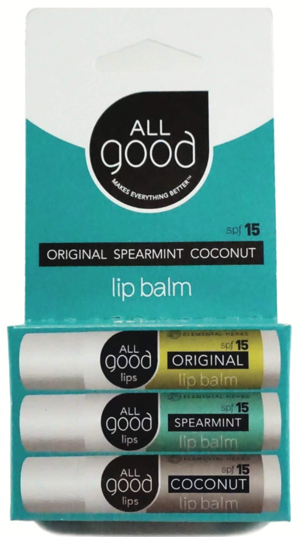 [Australia] - All Good SPF 15 Lip Balm for Soft Smooth Lips - Calendula, Lavender, Olive Oil, Beeswax, Vitamin E | Zinc Oxide Sun Protection (3-Pack) (Original/Spearmint/Coconut) Multi 3 Count (Pack of 1) 