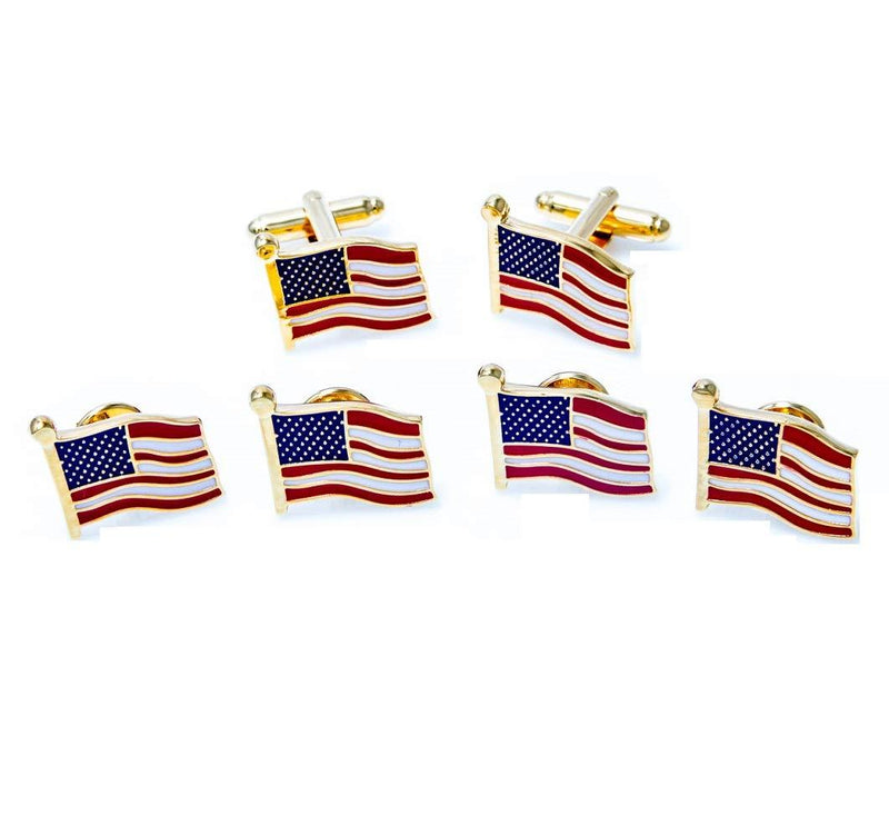 [Australia] - MRCUFF United States of America Flag USA Tuxedo Cufflinks and Studs Set in a Presentation Gift Box & Polishing Cloth 