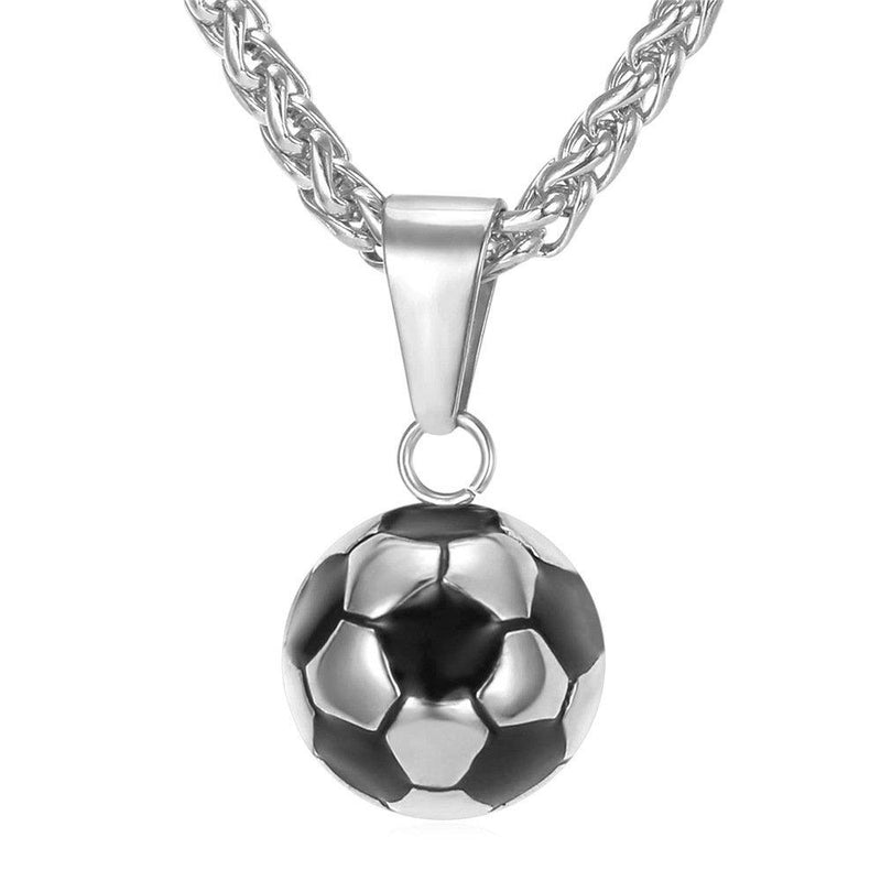 [Australia] - U7 Men Women Soccer/Basketball/Rugby/Tennis Racket Necklace Stainless Steel/18K Gold Plated Spiga Chain & Pendant,Athlete Sport Fan Gift Jewelry A1.Soccer/Stainless 