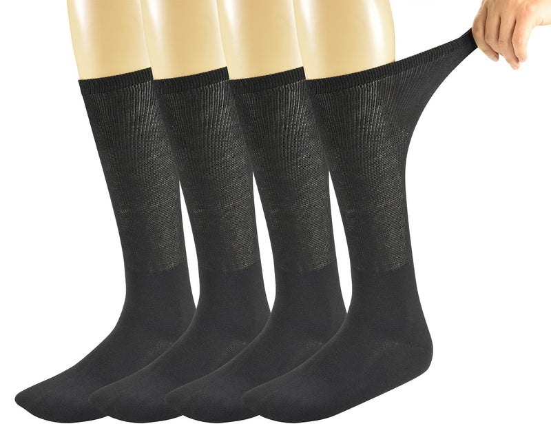[Australia] - Yomandamor Mens Bamboo Diabetic Over The Calf Socks,4 Pack Size 10-13 4 Pairs Black 