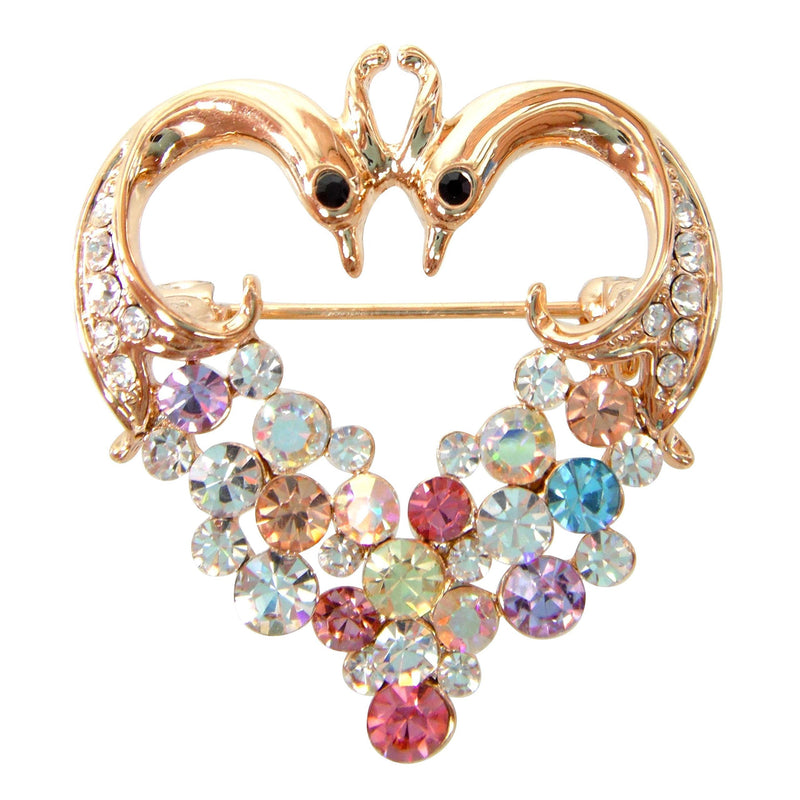 [Australia] - Navachi 18k Gold Plated Colorful Crystal Double Peacock Peahen Az7493b Brooch pin 