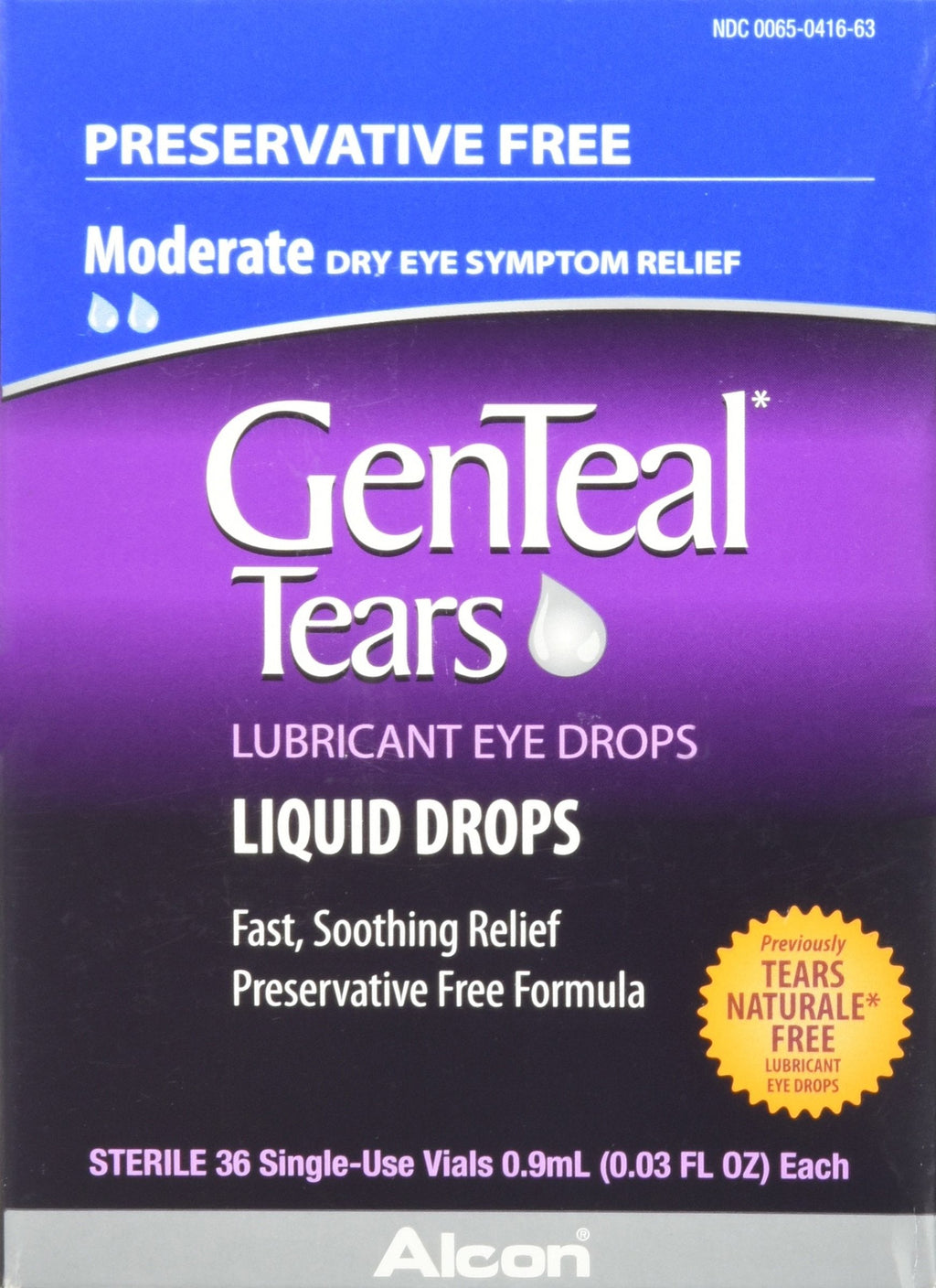 [Australia] - GenTeal Tears Lubricant Eye Drops, Moderate Liquid Drops, 36 Sterile, Single-Use Vials, 0.9-mL Each 