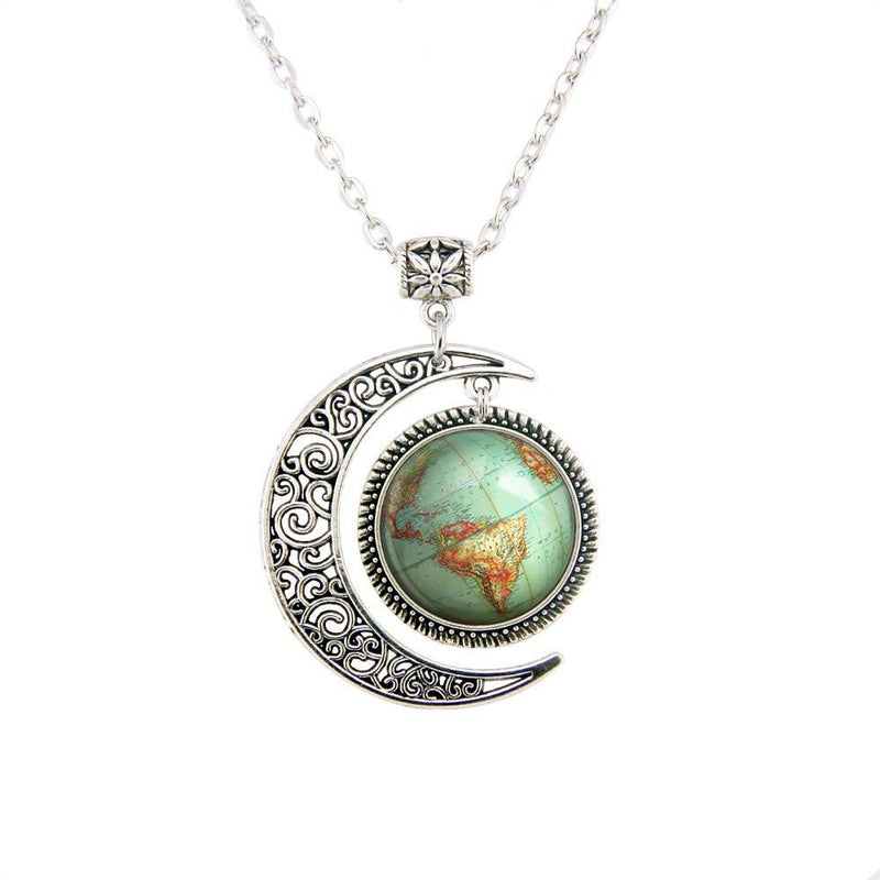[Australia] - Moon jewelry Vintage Globe necklace Planet Earth World Map Art pendant World Map necklace BFF Gifts 18 inch 