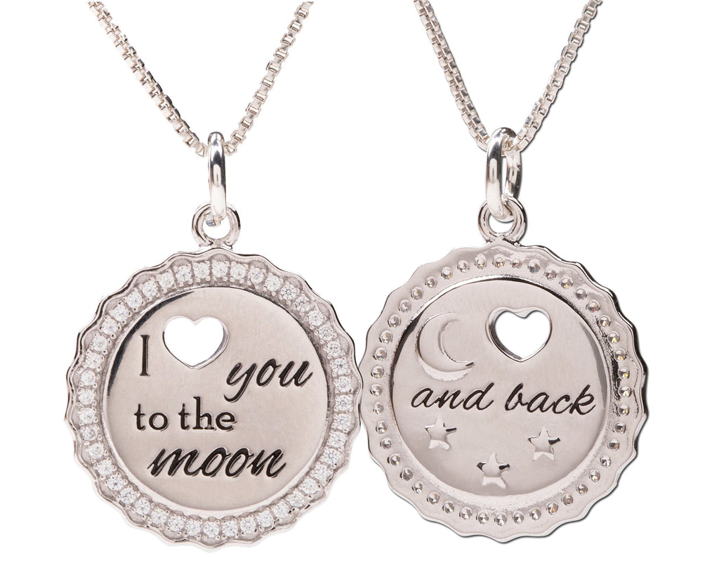 [Australia] - Girl's Sterling Silver"I Love you to the Moon and Back" Charm Necklace with CZs 14 inch 