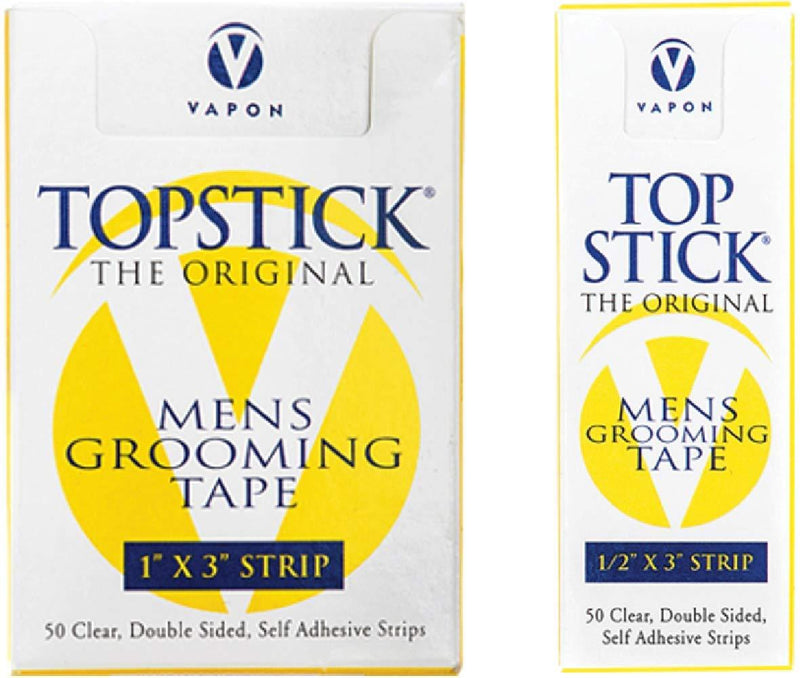 [Australia] - Topstick Men's Clear Double Sided Grooming Tape Bundle - (1 Box of 50 Strips) 1" x 3" & (1 Box of 50 Strips) 1/2" x 3" 