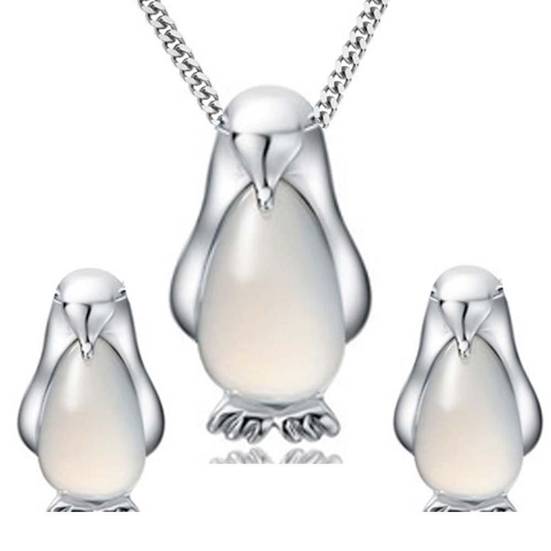 [Australia] - findout Sterling Silver Penguin Opal Pendant Necklace + Earrings Set, with 18 in Curb Chain(1733) 
