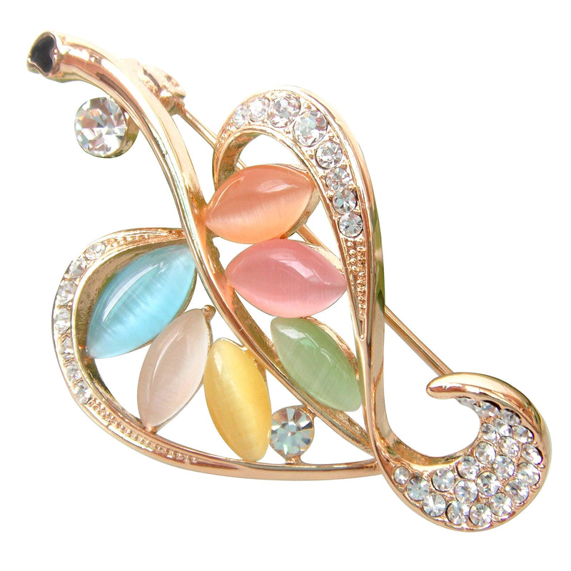 [Australia] - Navachi 18k Gold Plated Multi-Color Created-Opal Crystal Leaves Brooch Pin colorful 