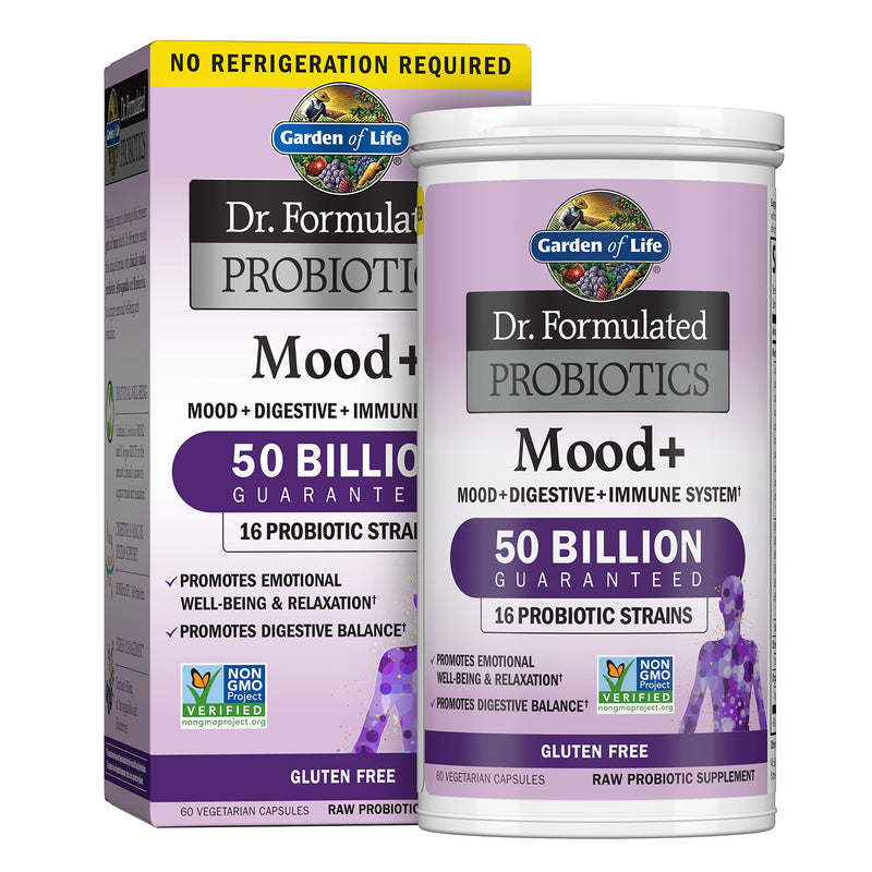[Australia] - Garden of Life Dr. Formulated Probiotics Mood+ Acidophilus Probiotic Supplement - Promotes Emotional Well-Being, Relaxation and Digestive Balance - Ashwagandha for Stress Management - 60 Veggie Caps Shelf Stable 