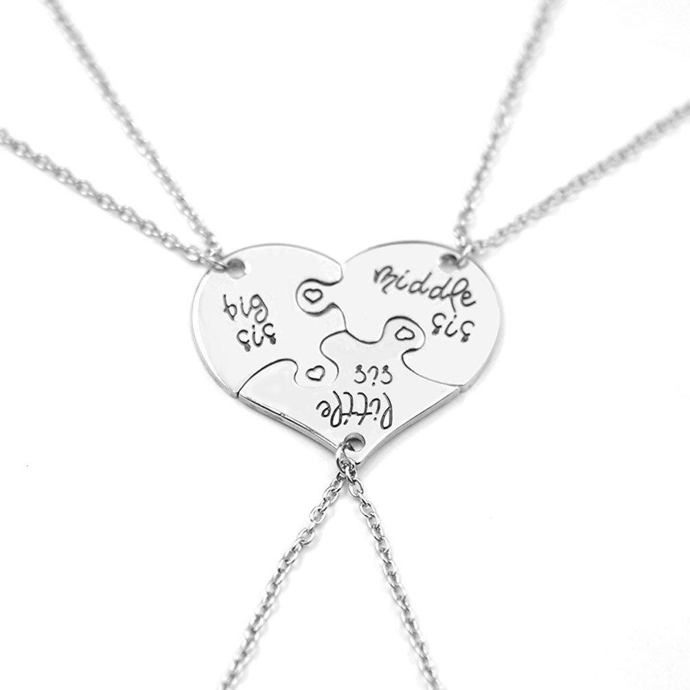 [Australia] - Charm.L Grace 3 Piece of Big Sis Middle Sis Lil Sister Necklace Keychain Set Heart Shape Puzzle 