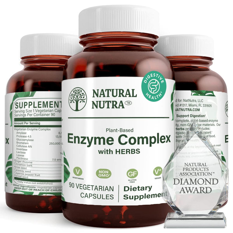 [Australia] - Natural Nutra Plant Based Digestive Enzyme Complex with Herbs, Prevents Stomach, Bloating and Gas Relief, Amylase, Bromelain, Lipase, Protease, Lactase, 90 Vegan Capsules 