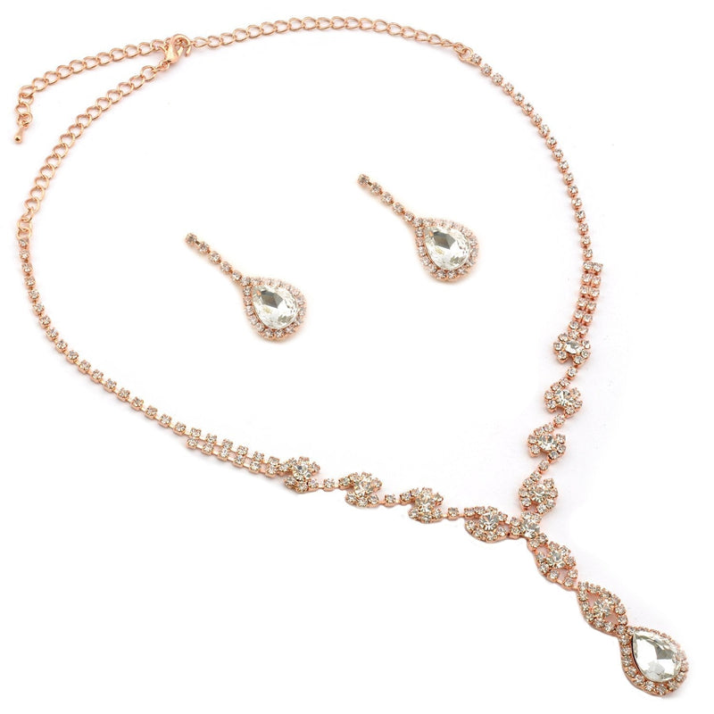[Australia] - Topwholesalejewel Wedding Jewelry Set Rose Gold Plating Dangle Necklace Earrings Set 