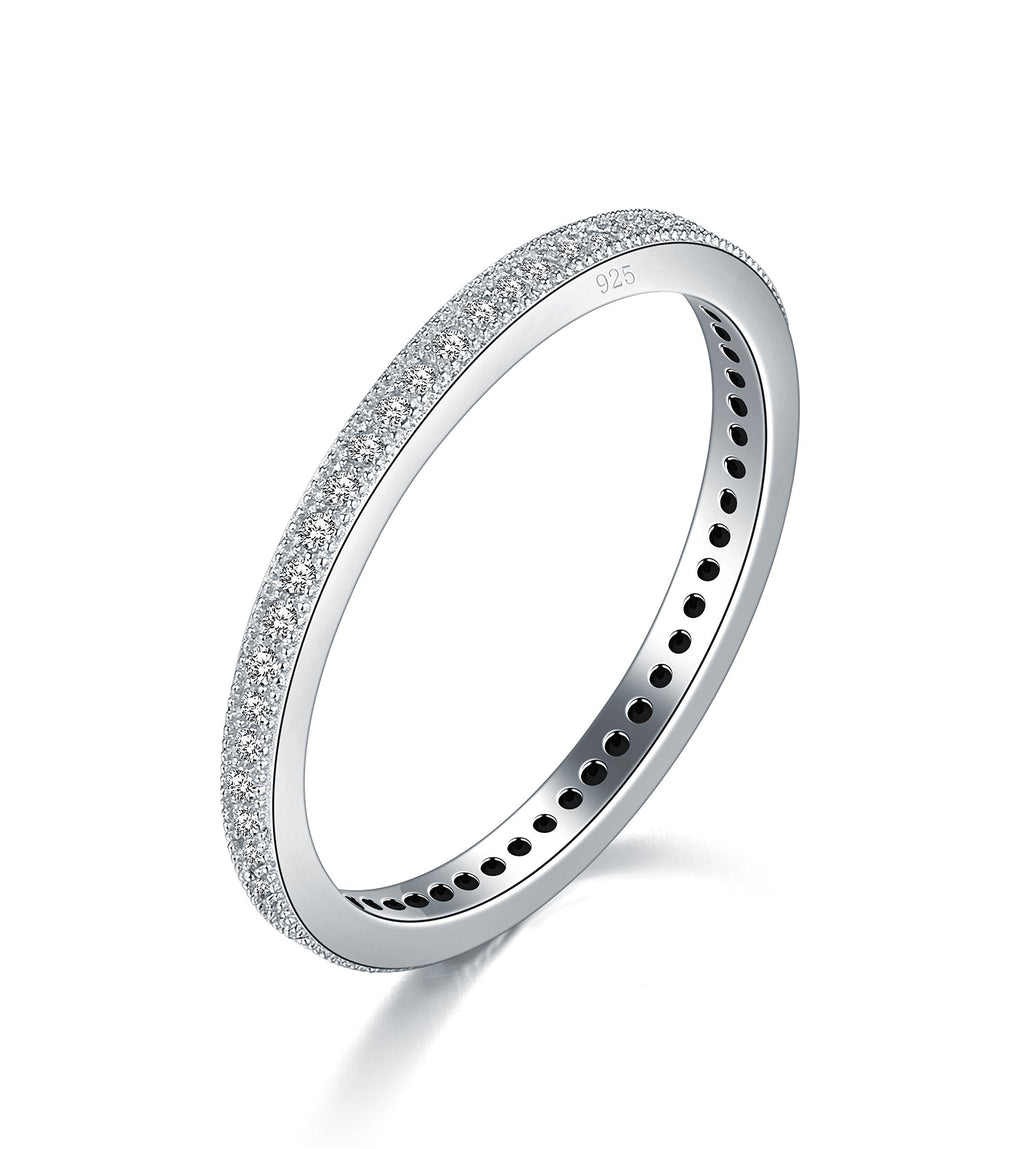 [Australia] - BORUO 2MM 925 Sterling Silver Ring, Cubic Zirconia CZ Eternity Wedding Band Stackable Ring Size 4-12 Silver CZ 1 