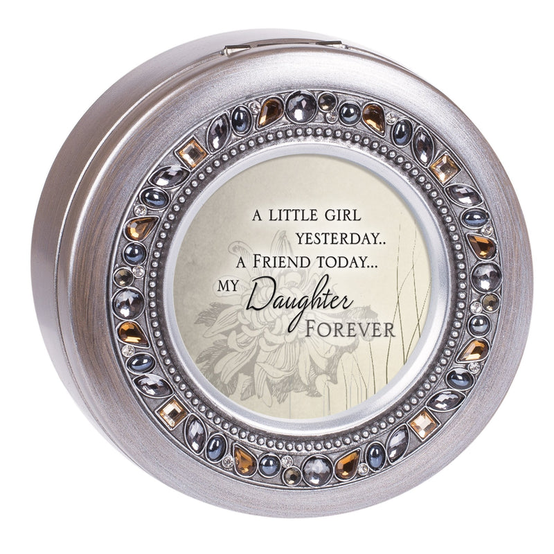 [Australia] - Cottage Garden Friend Today Daughter Forever Brushed Silver Round Jeweled Music Box Plays Tune Wonderful World 