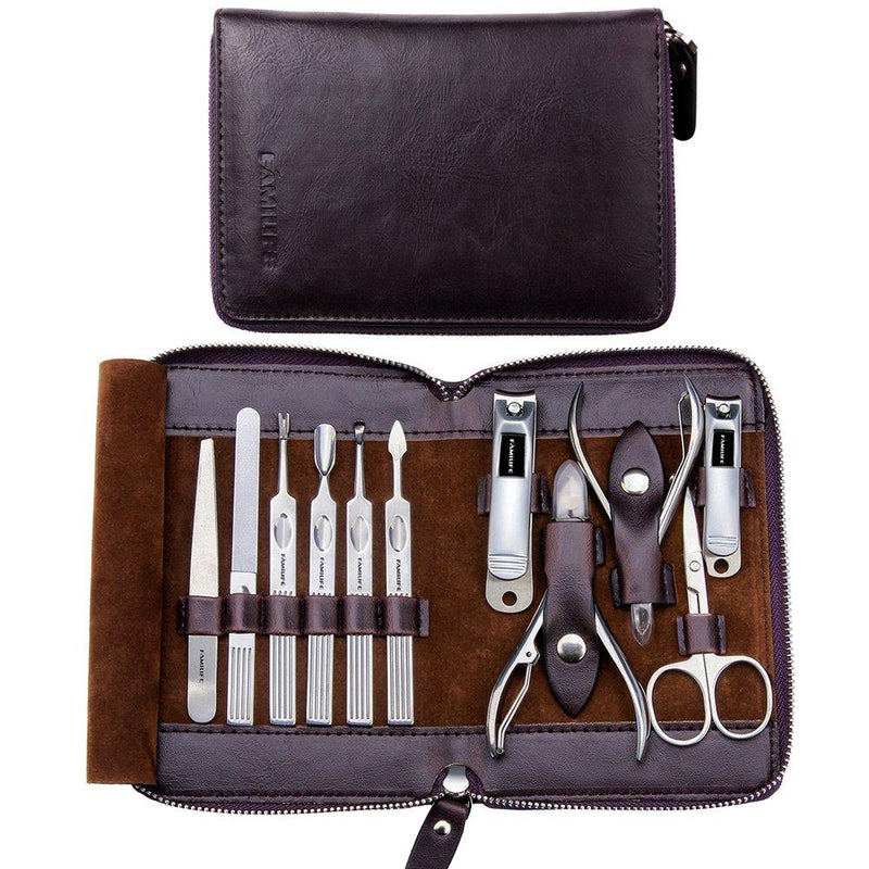 [Australia] - FAMILIFE L01 11 in 1 Stainless Steel Manicure Set with Box A-Dark Purple 