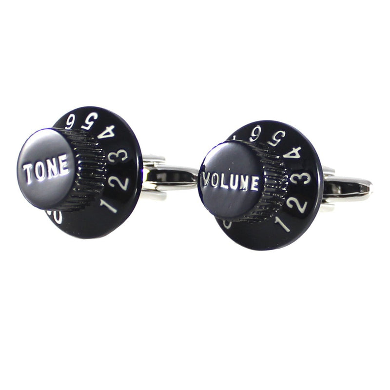 [Australia] - MENDEPOT Guitar Knobs Cuff Links Volume And Tone Knobs CufflinkS Rhodium Plated Black Volume And Tone Knobs Cuff Links With Box 