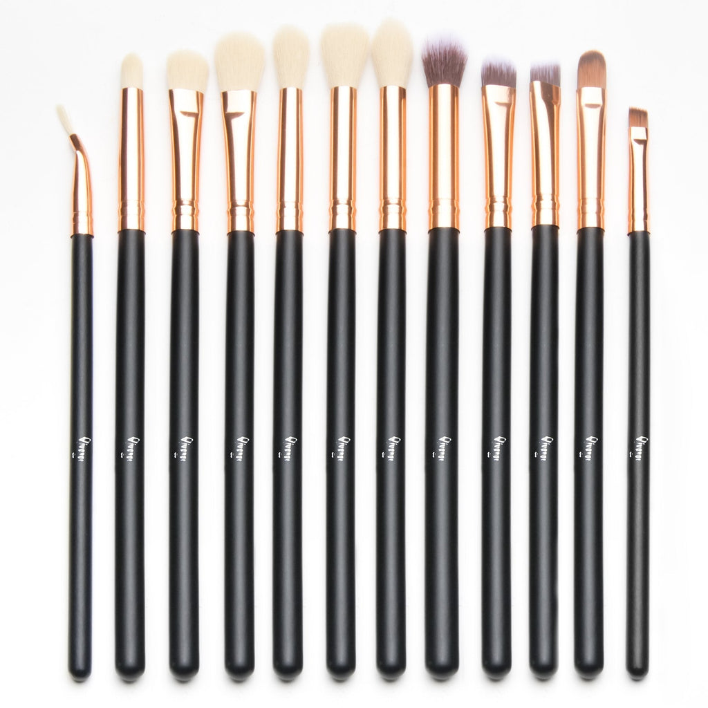 [Australia] - Qivange Eye Makeup Brushes Set, Synthetic Eyeshadow Brushes Eye Makeup Brush Set Cosmetics Brushes Concealer Eyebrow Eyeliner Eyeshadow Blending Brushes(12pcs, Black with Rose Gold) 