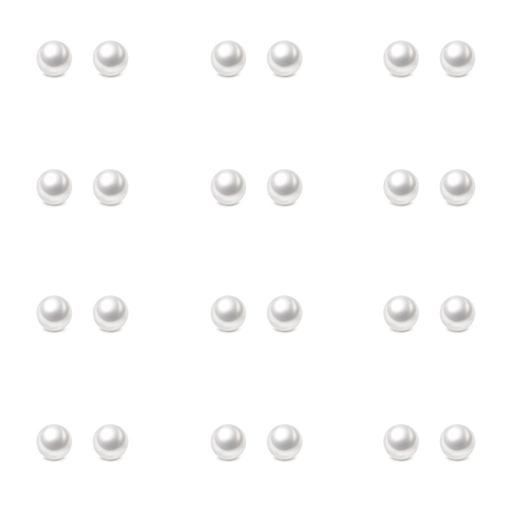 [Australia] - Charisma Pearl Earrings Surgical Steel Pearl Stud Earrings Set for Women Girls Faux Pearl Earrings Pack (3mm- 12mm, White Colored Pearl Earrings) 1) 4mm x White x 12 Pairs 